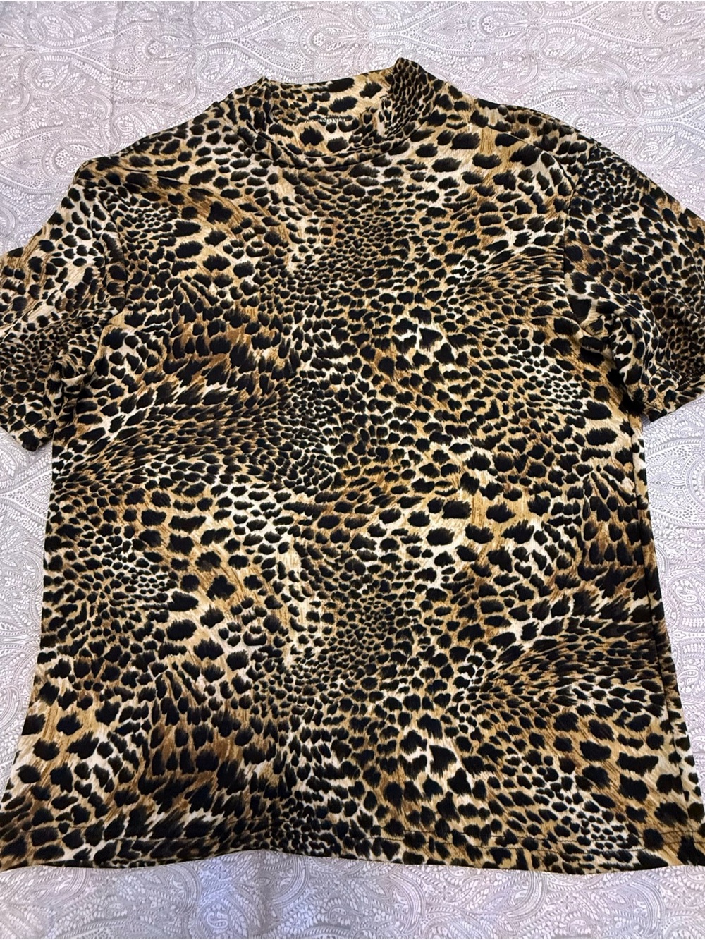 Vintage 90s Jaipur Leopard Print Mock Neck Tee Shirt USA Made Size L